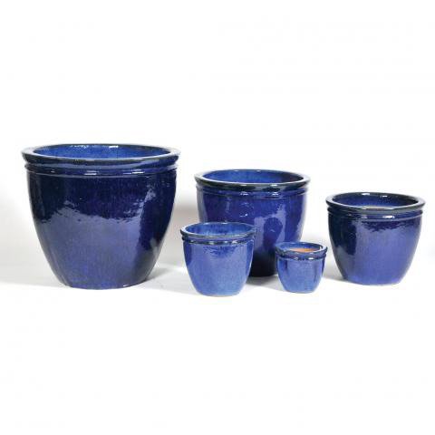 Blumentopf blau glasiert