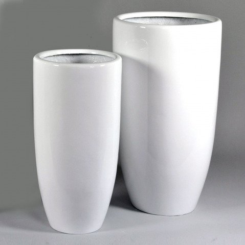 Vase hoch weiß rund